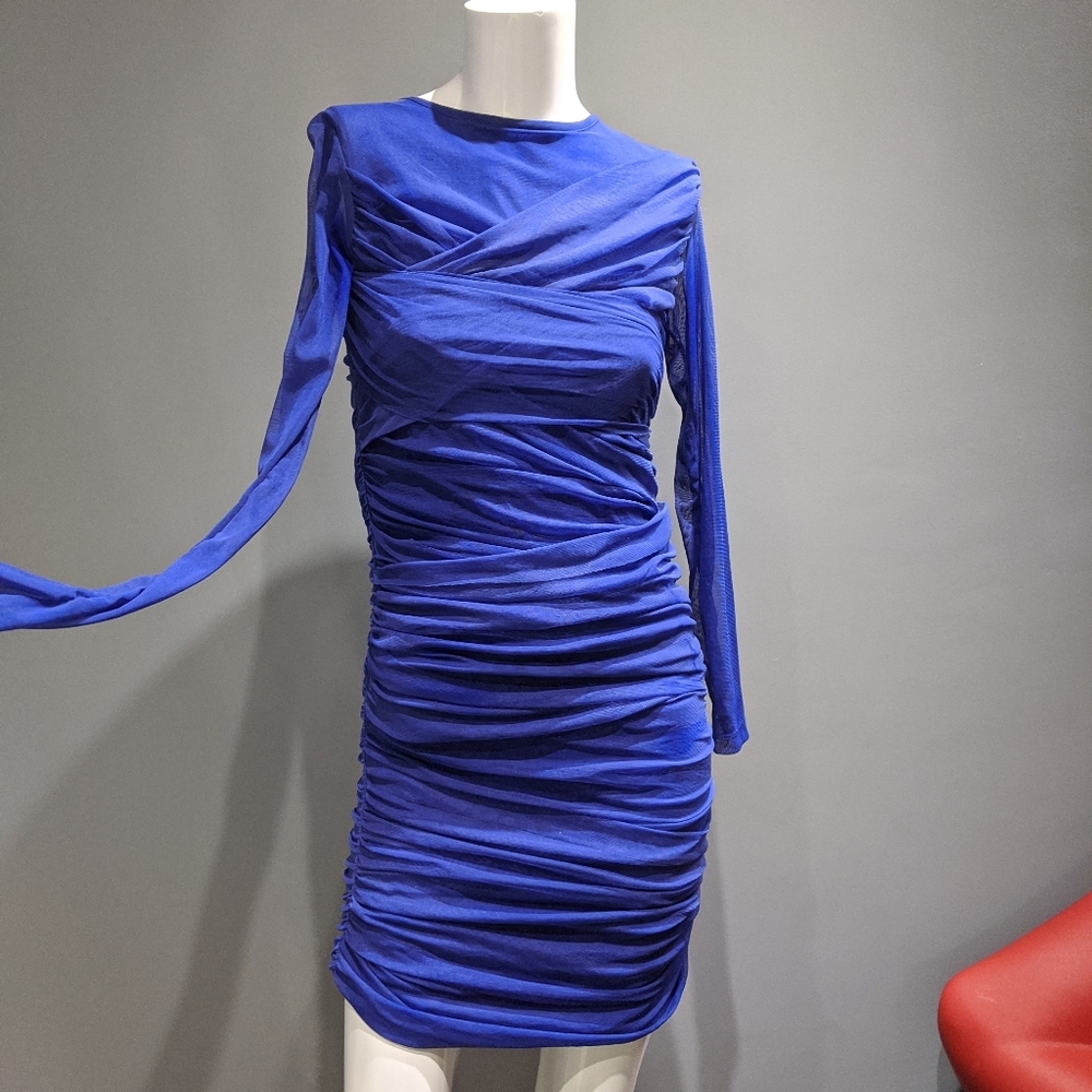Ruched Cobalt Mini-Dress